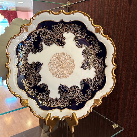 Reichenbach Fine Porcelain Cobalt Gold and White Platter Made in Germany - Picture 1 of 13